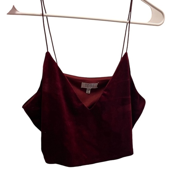 Tobi Velvet Dark Red Crop Tank Spaghetti Strap V- Neck - Picture 1 of 2